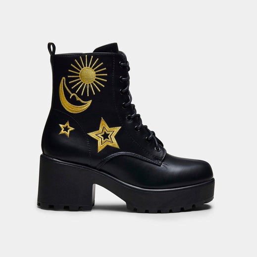 Femme Noir Bottines Koi Footwear Astro Star And Moon Chunky Boots - SCK-0005231