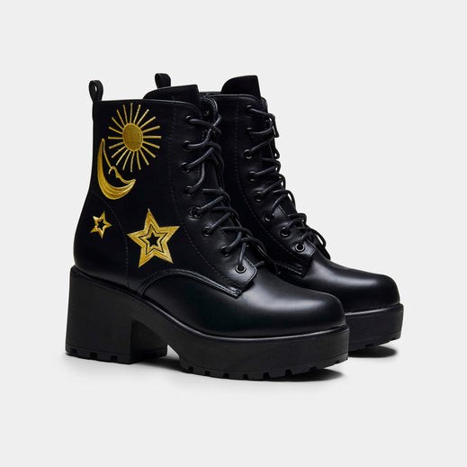 Femme Noir Bottines Koi Footwear Astro Star And Moon Chunky Boots - SCK-0005231