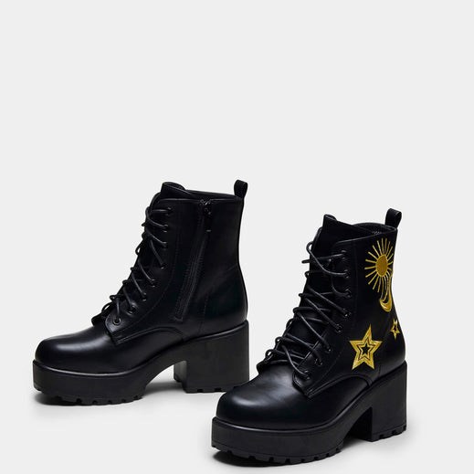 Femme Noir Bottines Koi Footwear Astro Star And Moon Chunky Boots - SCK-0005231