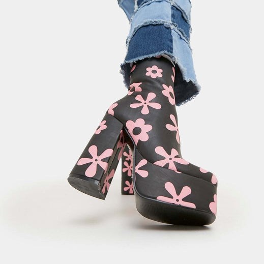 Femme Noir Bottines Koi Footwear Empty Flowers Plateforme Talons Boots - YGA-9709426