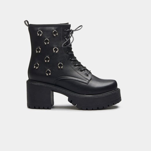 Femme Noir Bottines Koi Footwear Tragus Rock Boots - KPG-8059600