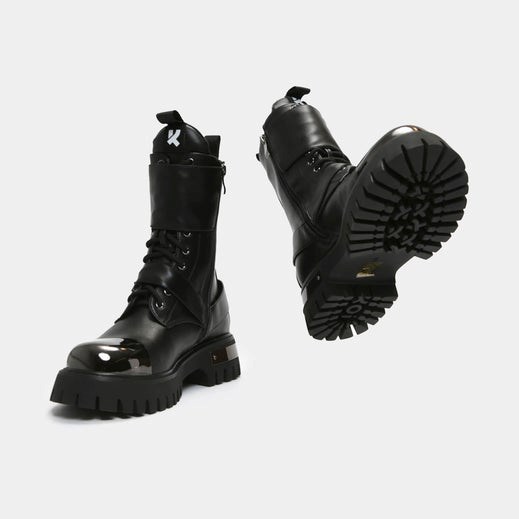 Femme Noir Bottines Koi Footwear Desolation Gunmetal Combat Boots - JDM-1518294