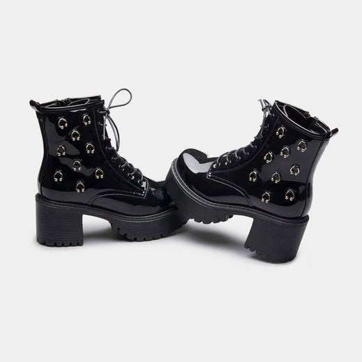 Femme Noir Bottines Koi Footwear Tragus Vernis Rock Boots - SYQ-5035301