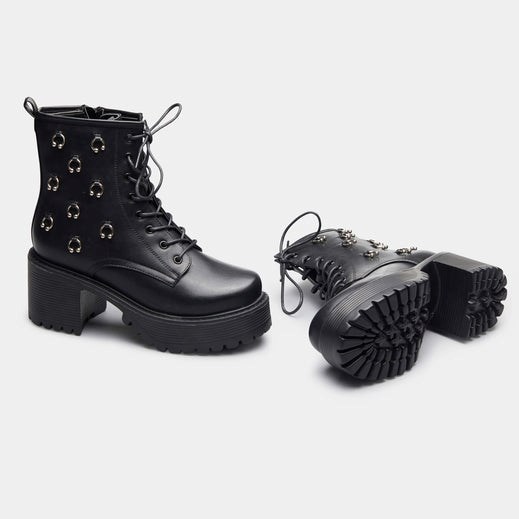 Femme Noir Bottines Koi Footwear Tragus Rock Boots - KPG-8059600