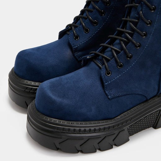 Femme Bleu Bottines Koi Footwear Talwar Navy Chunky Stomper Boots - BZH-6409435