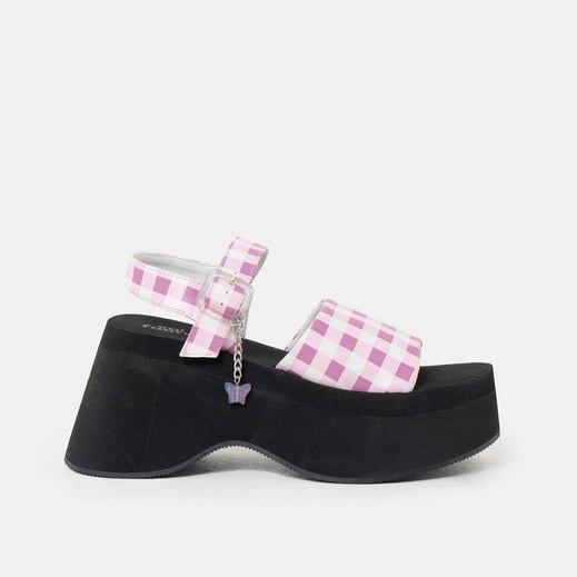 Femme Violette Sandales à Plateforme Koi Footwear Flying Whispers Plaid Butterfly Sandals - YZE-8650567