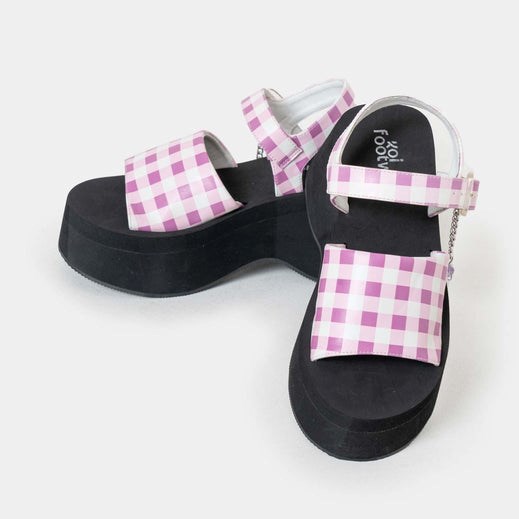 Femme Violette Sandales à Plateforme Koi Footwear Flying Whispers Plaid Butterfly Sandals - YZE-8650567