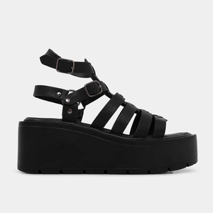 Femme Noir Sandales à Plateforme Koi Footwear Battle Ground Lanières Wedge Sandals - HCT-9333443