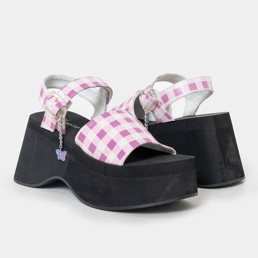 Femme Violette Sandales à Plateforme Koi Footwear Flying Whispers Plaid Butterfly Sandals - YZE-8650567