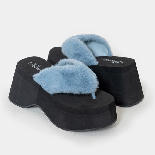 Femme Noir Sandales à Plateforme Koi Footwear Sugar Paws Fluffy Flatform Lanières Sandals - YRP-1474485