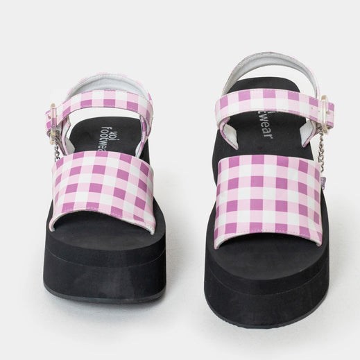 Femme Violette Sandales à Plateforme Koi Footwear Flying Whispers Plaid Butterfly Sandals - YZE-8650567