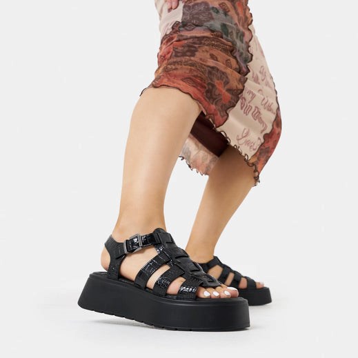 Femme Noir Sandales à Plateforme Koi Footwear Riakuma Croc Chunky Sandals - OAD-9589135