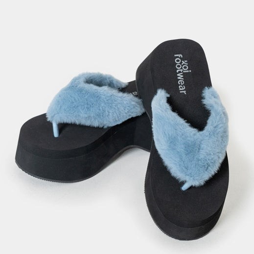 Femme Noir Sandales à Plateforme Koi Footwear Sugar Paws Fluffy Flatform Lanières Sandals - YRP-1474485