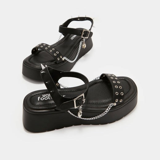 Femme Noir Sandales à Plateforme Koi Footwear Alchemy Potion Grunge Flatform Sandals - BRC-2252592