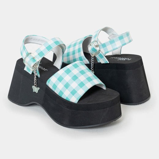 Femme Bleu Sandales à Plateforme Koi Footwear Flying Whispers Plaid Butterfly Sandals - YNW-6940840