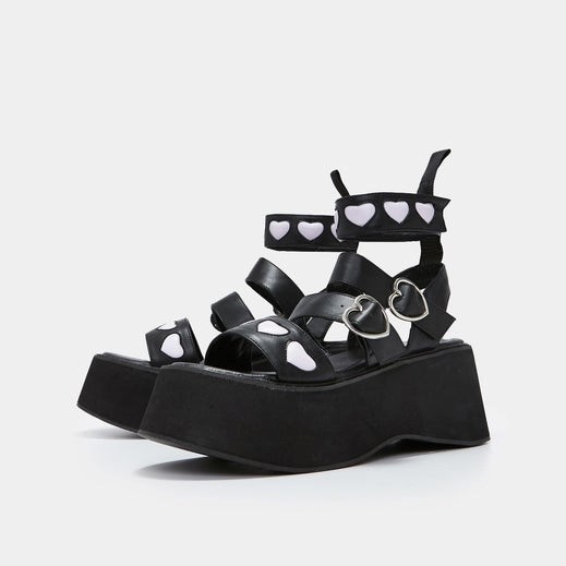 Femme Noir Sandales à Plateforme Koi Footwear Lilac Lovergirl Flatform Heart Sandals - NMX-1306560