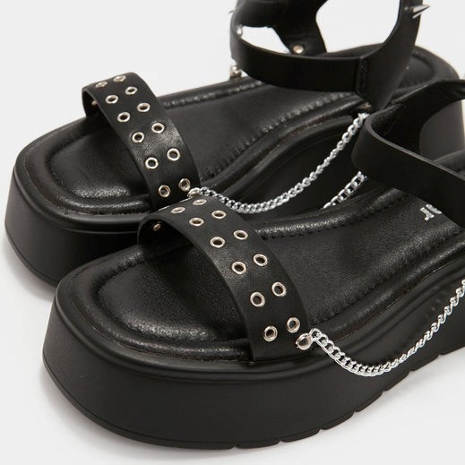 Femme Noir Sandales à Plateforme Koi Footwear Alchemy Potion Grunge Flatform Sandals - BRC-2252592