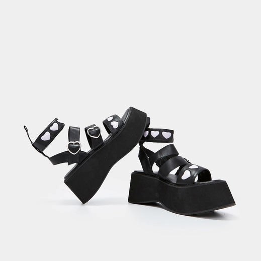 Femme Noir Sandales à Plateforme Koi Footwear Lilac Lovergirl Flatform Heart Sandals - NMX-1306560