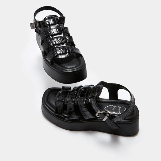 Femme Noir Sandales à Plateforme Koi Footwear Riakuma Croc Chunky Sandals - OAD-9589135