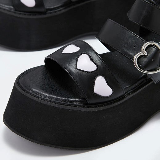 Femme Noir Sandales à Plateforme Koi Footwear Lilac Lovergirl Flatform Heart Sandals - NMX-1306560