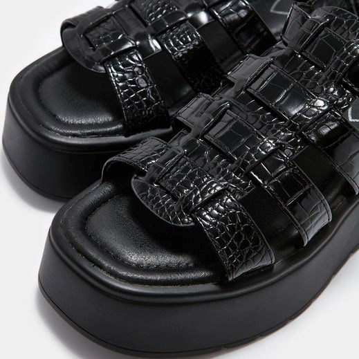 Femme Noir Sandales à Plateforme Koi Footwear Riakuma Croc Chunky Sandals - OAD-9589135