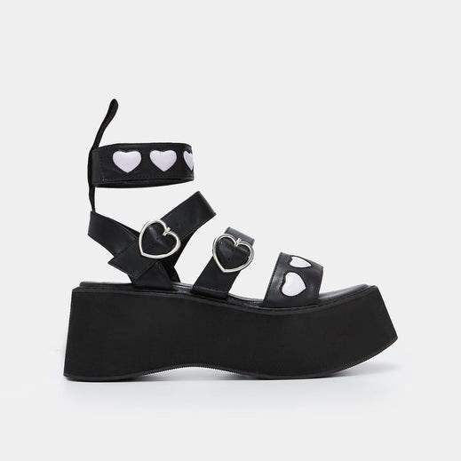 Femme Noir Sandales à Plateforme Koi Footwear Lilac Lovergirl Flatform Heart Sandals - ZZB-8670136