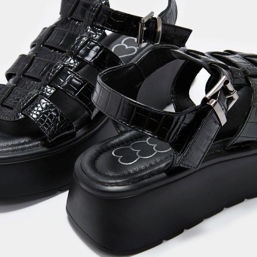 Femme Noir Sandales à Plateforme Koi Footwear Riakuma Croc Chunky Sandals - PEI-0423363