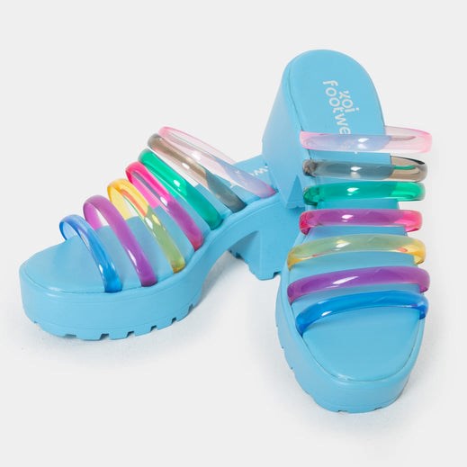 Femme Bleu Strappy Sandals Koi Footwear Lollipops Lanières Sliders - HMB-4957826