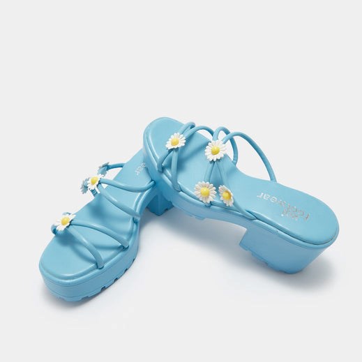 Femme Bleu Strappy Sandals Koi Footwear Blooming Daisy Oasis Lanières Sliders - BVD-9298276