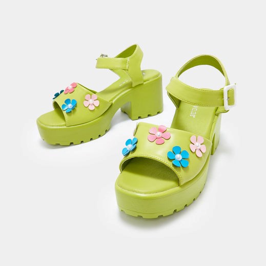 Femme Vert Strappy Sandals Koi Footwear Cozy Flower Garden Chunky Sandals - WAU-1743019