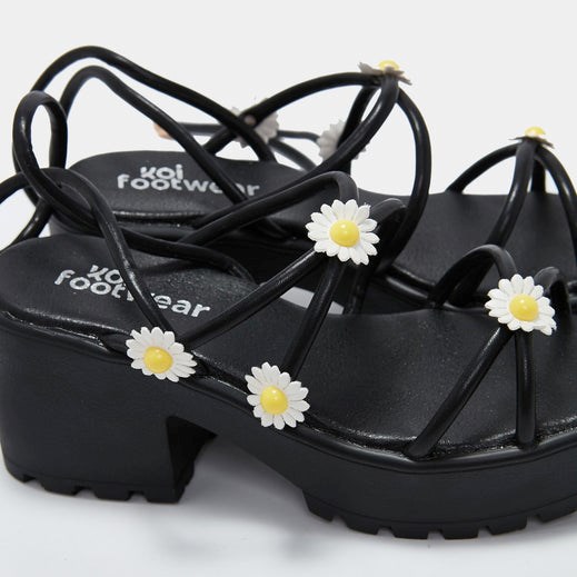 Femme Noir Strappy Sandals Koi Footwear Blooming Daisy Oasis Dentelle Up Sandals - THZ-9590851