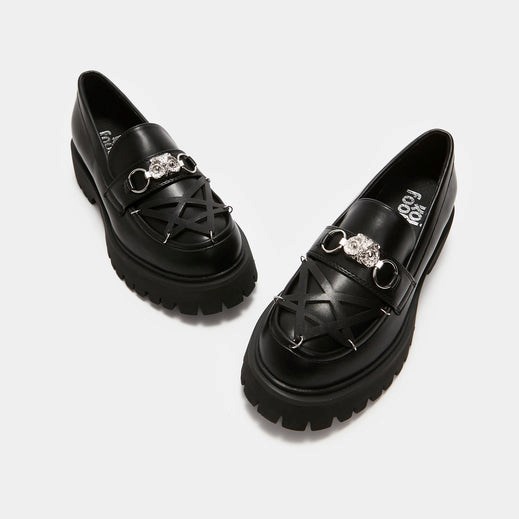 Femme Noir Vegan Loafers Koi Footwear Silent Dusk Owl Pentagram Loafers - NRJ-9936108