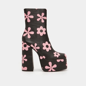 Femme Noir Bottes à Talons Koi Footwear Empty Flowers Plateforme Talons Boots - FDU-6687537