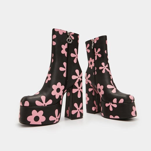 Femme Noir Bottes à Talons Koi Footwear Empty Flowers Plateforme Talons Boots - FDU-6687537