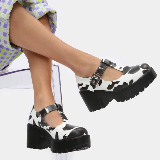 Femme Blanche Chaussures Mary Jane Koi Footwear Sai Cow Print Mary Janes 'nettie Edition' - JRF-4234182